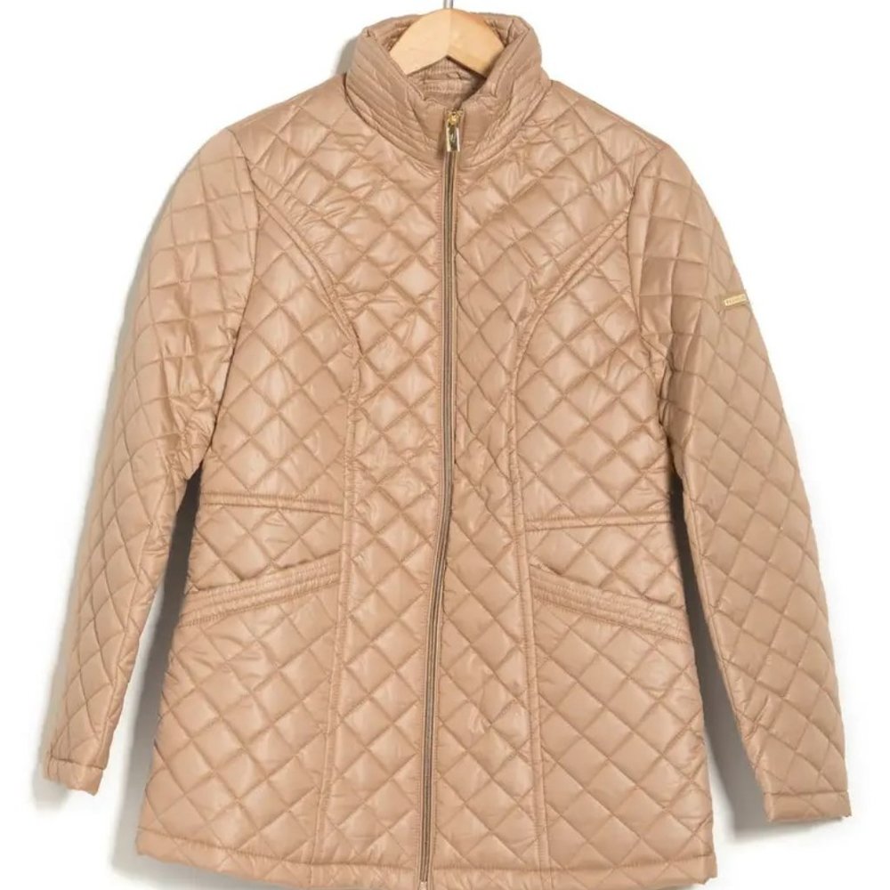 NWT Via Spiga Stand Collar Quilted Jacket Camel - sz XS